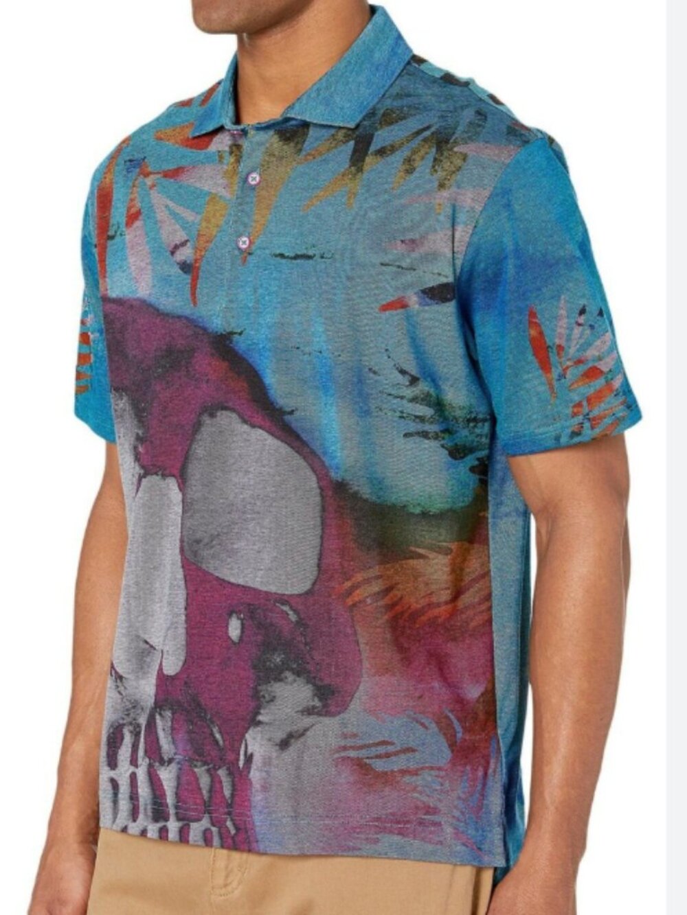Robert Graham Cape Town Pique polo shirt Tropical Skull print sz est M